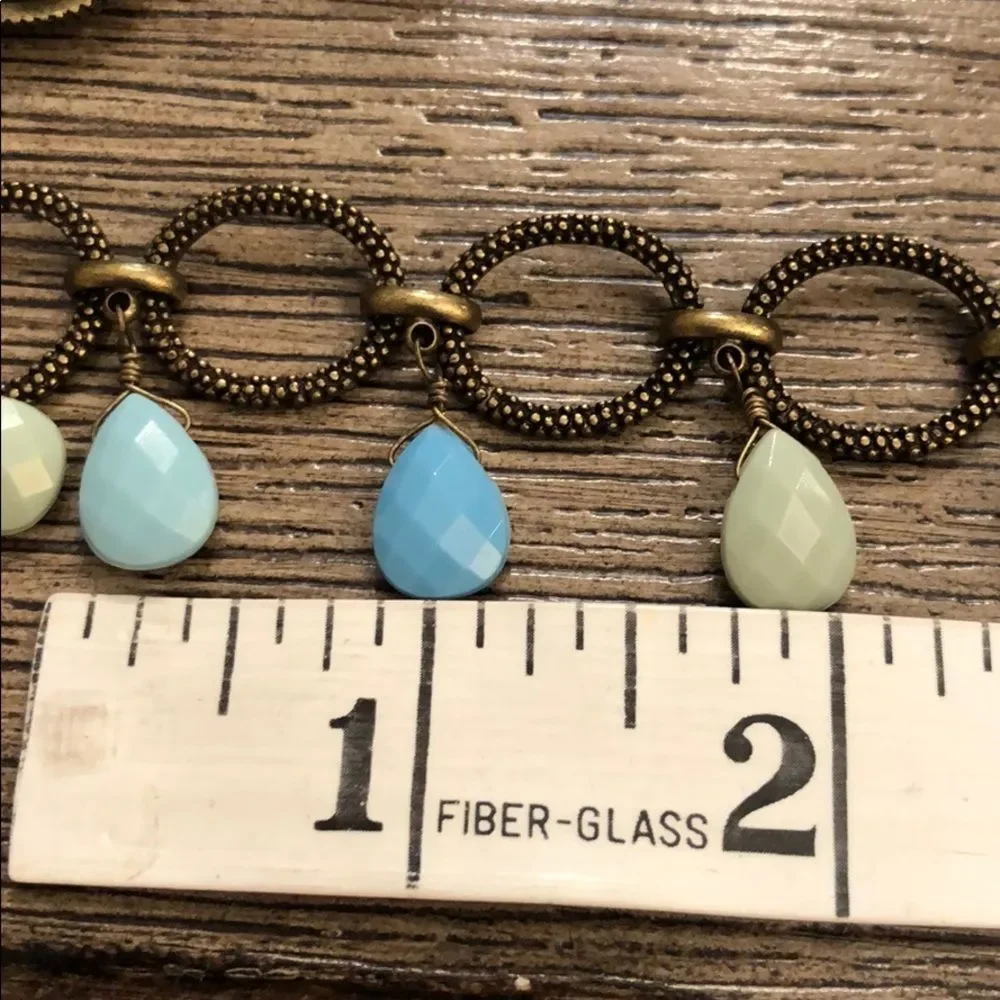 Premier Designs Caribbean Antique Goldtone - Bronze Chain Necklace Blue Beads